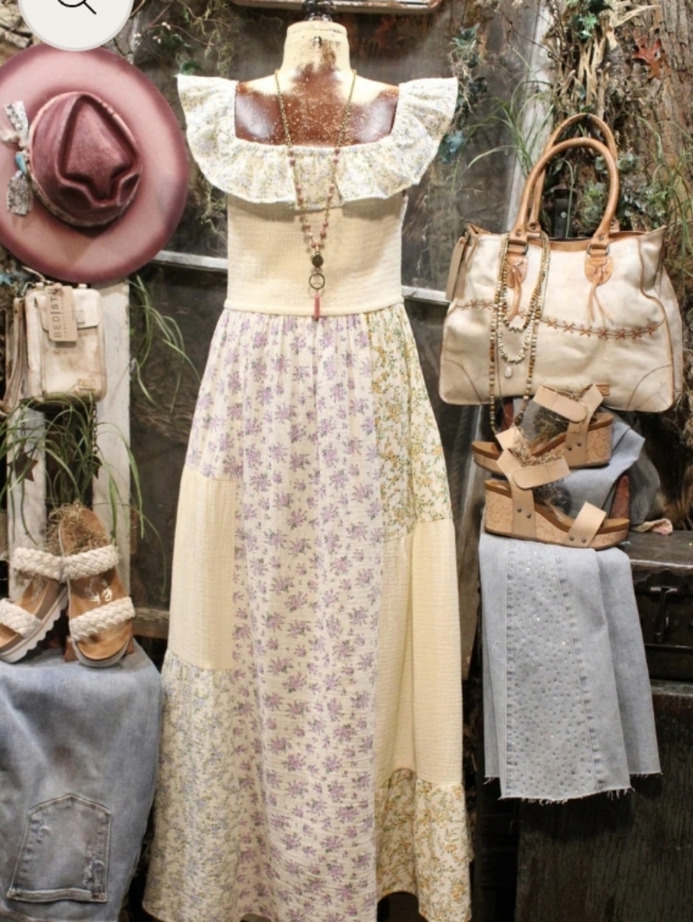 Oddi Delicate Dainty Print Cream Patchwork Floral Ruffle Maxi Dress Nwt Small - Picture 2 of 9